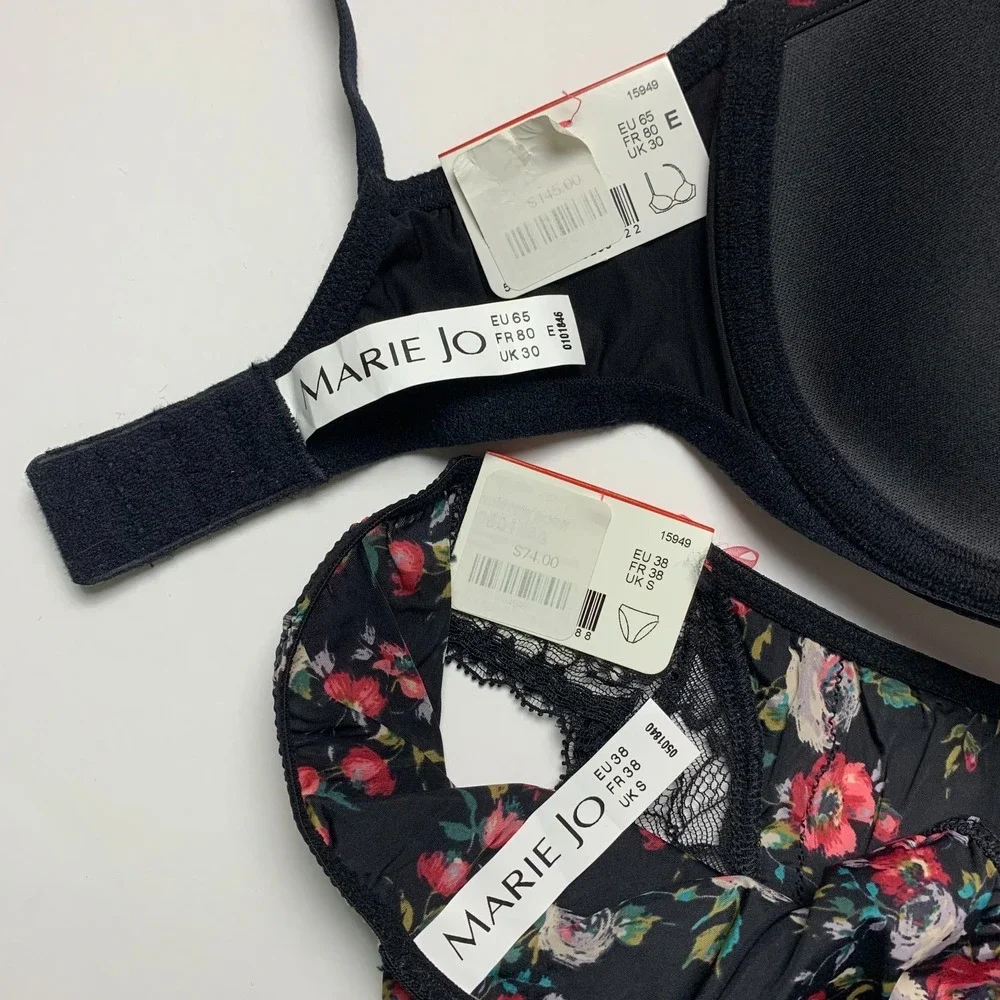 NWT Marie Jo SET Winter Rose Padded Underwire Bra 30E 30DD & Bikini Panty Floral